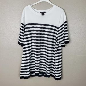 Investments II Black/White Striped Sort Sleeve Scoop Neck Top 2X Work Casual